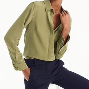 J. Crew Silk Button Up Olive Green Blouse